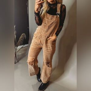 BiBi Tan Corduroy Distressed Women’s Overalls